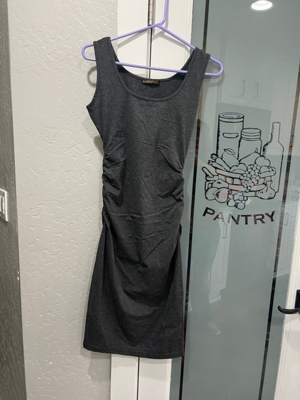 Sleeveless Charcoal Ruched Midi Dress by